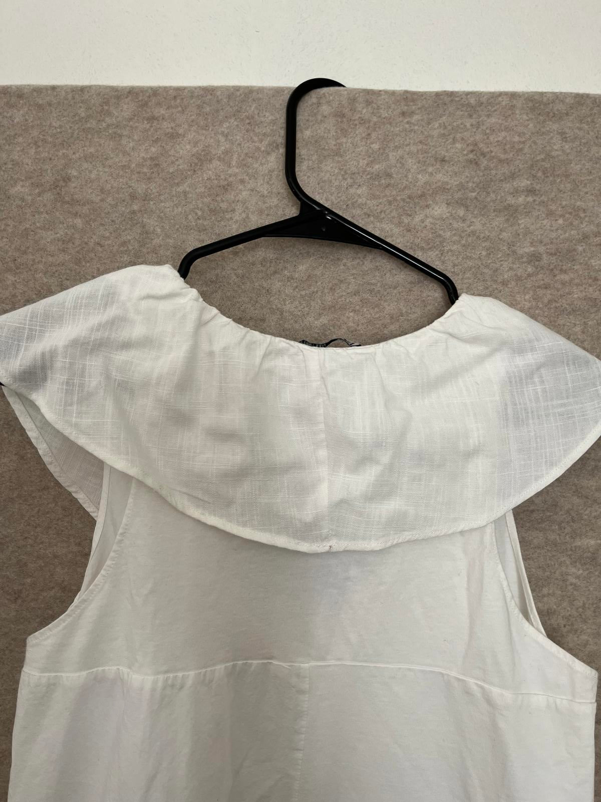 Zara White Ruffled V-neck Sleeveless Cotton Dress Size Small