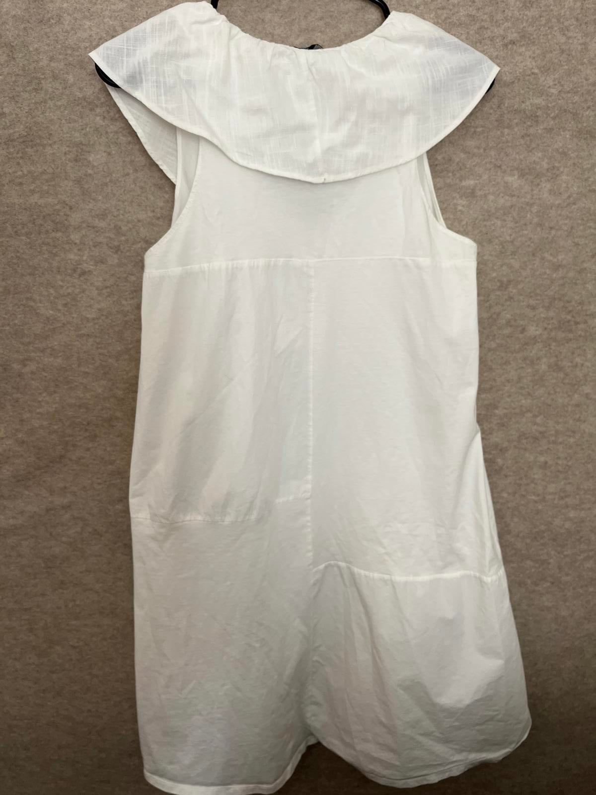 Zara White Ruffled V-neck Sleeveless Cotton Dress Size Small