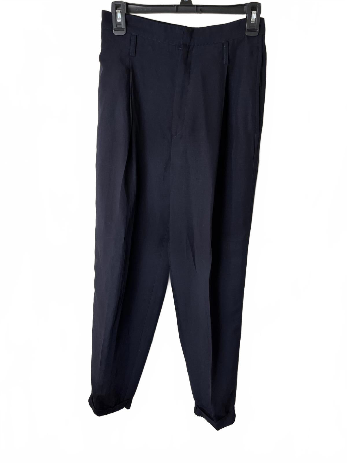 Zara Woman Stylish Cuffed Navy Blue Trousers Side Pockets Back Pockets Size S