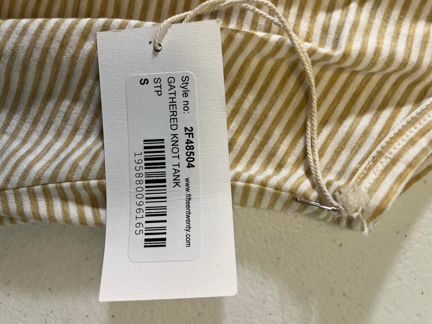 Fifteen-Twenty Tan and White Striped Sleeveless Gathered Knot Tank Size Small
