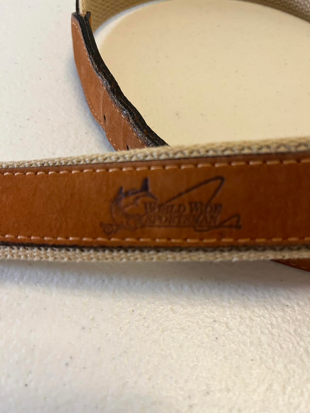 World Wide Sportsman Brand Luxury Leather Belt with Embroidered Marlins 34"