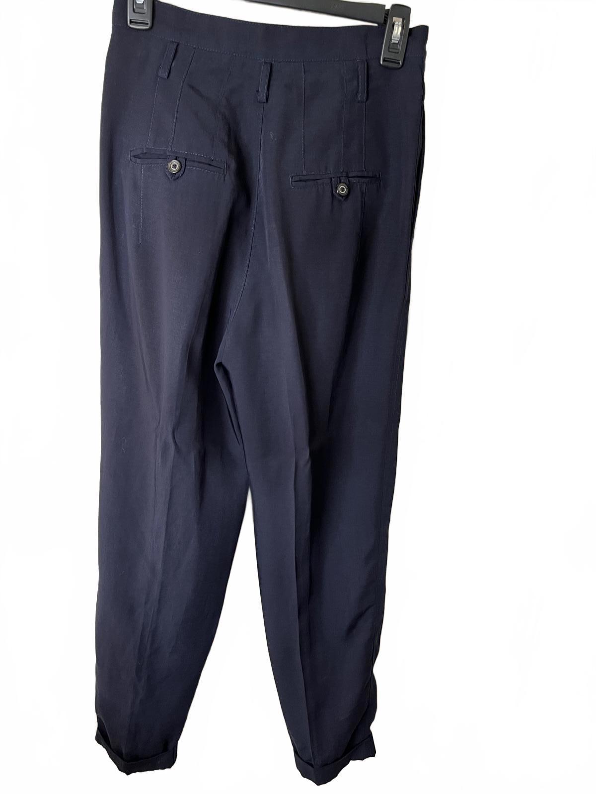 Zara Woman Stylish Cuffed Navy Blue Trousers Side Pockets Back Pockets Size S