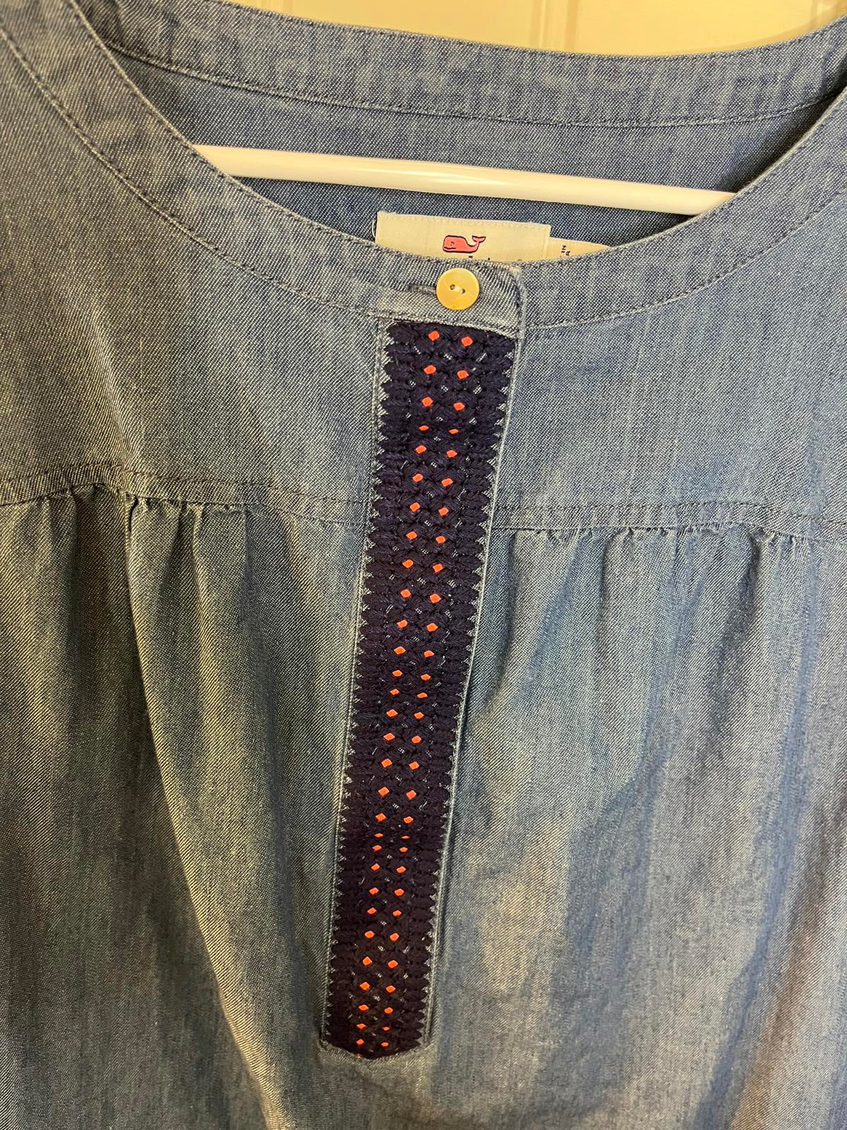 Vineyard Vines Women's Denim Dress Cap sleeves Button Closure Size 8
