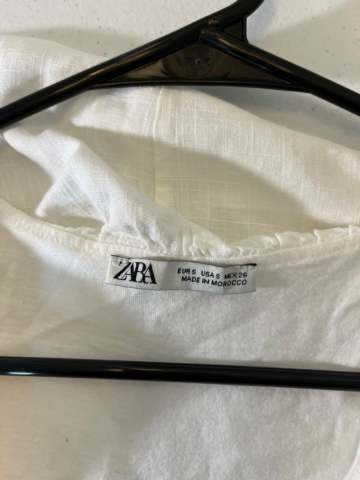 Zara White Ruffled V-neck Sleeveless Cotton Dress Size Small