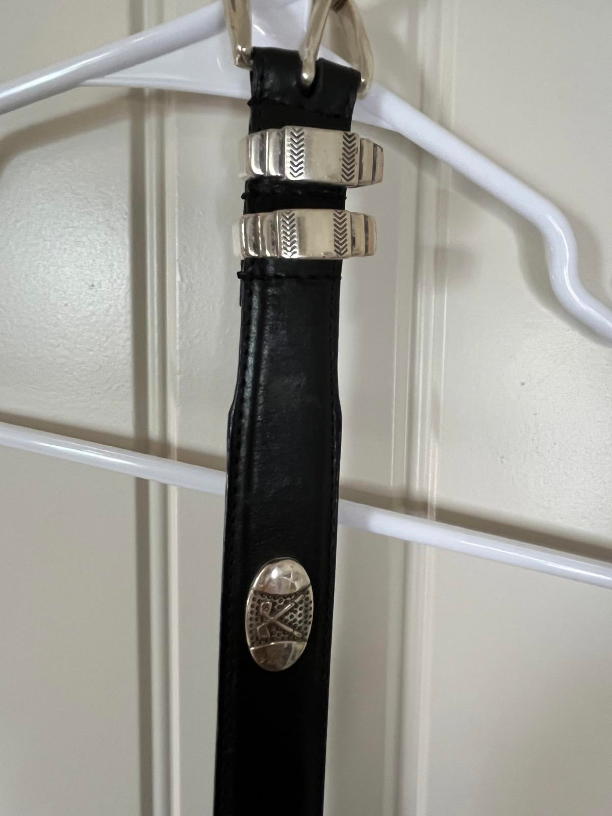 Stylish Black Soft Grain Oil Tan Leather Belt/ Silver Medallions AML 3000 46"