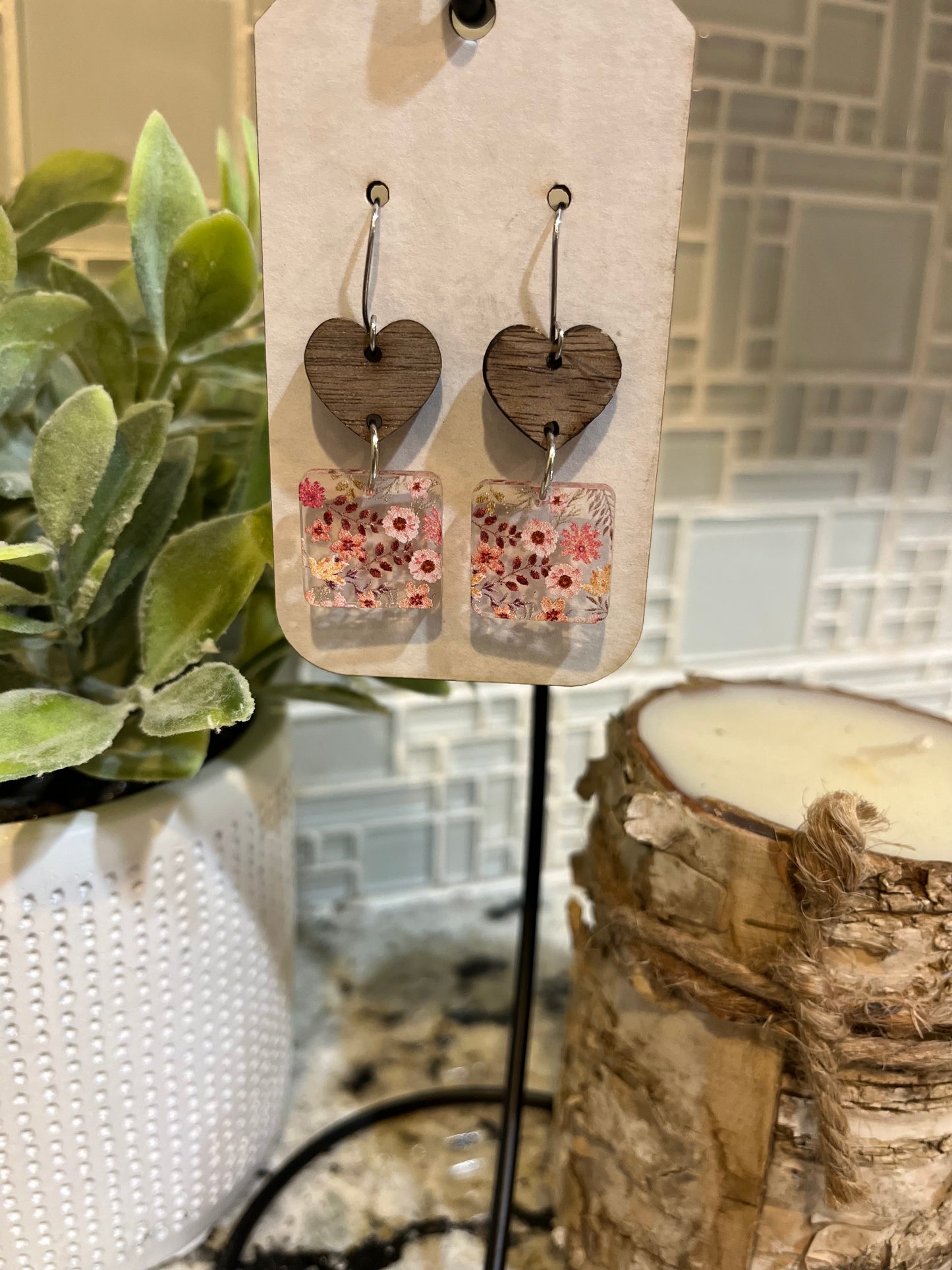 Wood and acrylic earrings