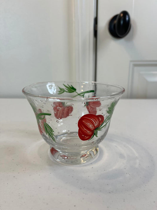 Vintage Strawberry Decorated Bubble Glass Bowl Hand-painted