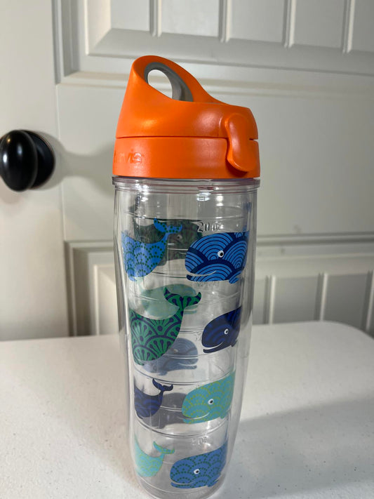 Tervis Whimsical Whale Design Travel Water Bottle with Orange Lid